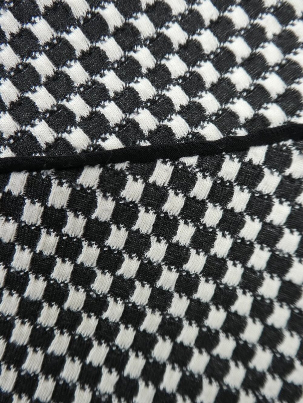 Vintage Oleg Cassini Monochromatic Check Fit & Flare Dress Black Piping Zip Back - Picture 2 of 7